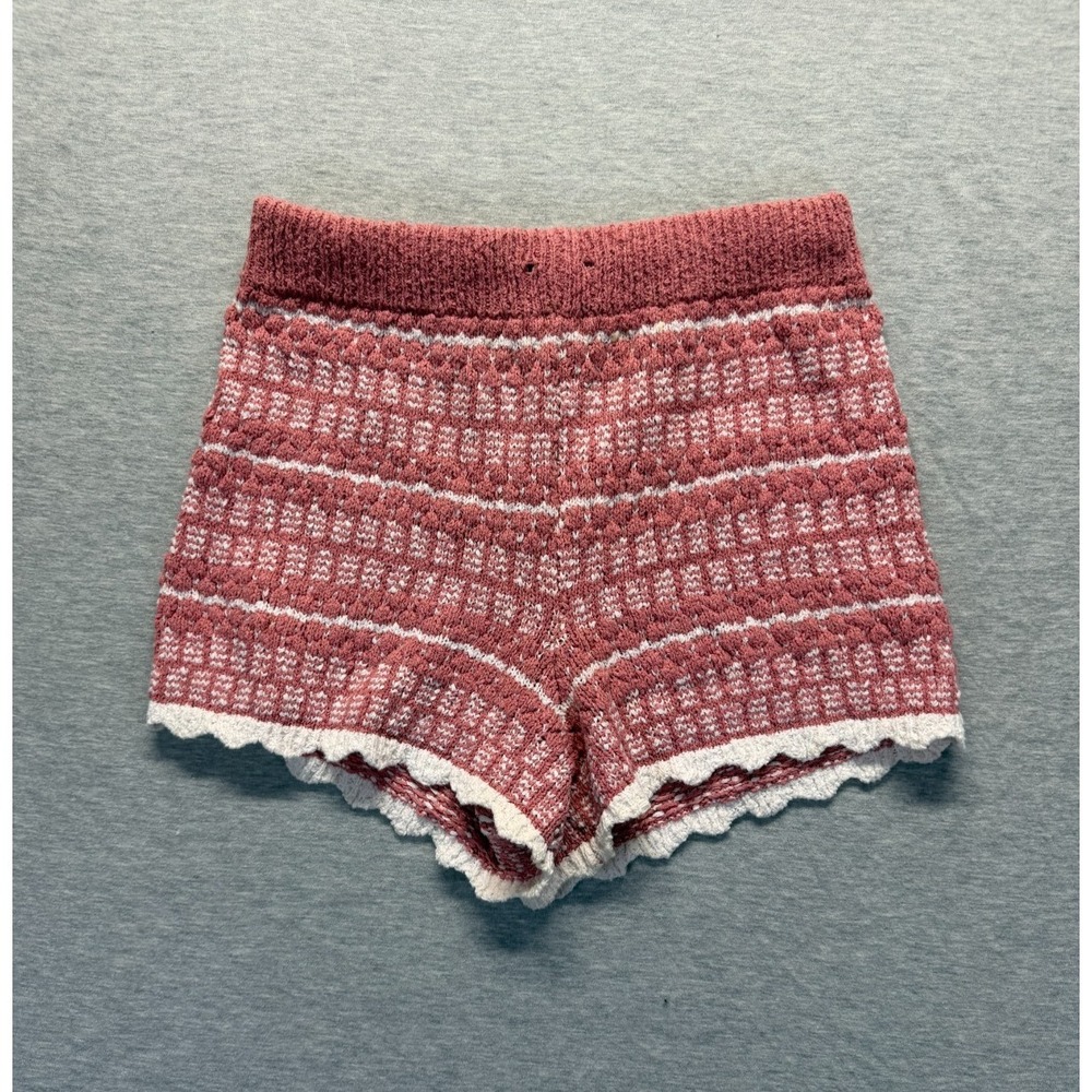 Altar'd State Sweat Shorts Womens Medium Pink Cotton Crochet Knit Scalloped Trim